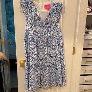 Lilly Pulitzer Blue and White Embroidered Dress
